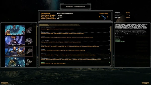 Race selection/design screen.