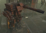 A mech with a left-sided cannon and a right-sided cabin.