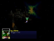 Spyborg throwing Slippy's Arwing.