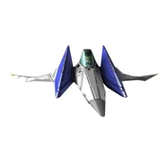Fox in his Arwing, rendered in 3D from his original 64 pose.