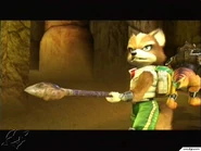 Fox assaults General Scales in the CloudRunner Fortress treasure rooms.