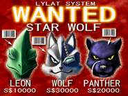 Star Wolf's wanted and reward poster in Star Fox Command.