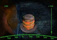 Fox examines a Fuel Barrel up close.