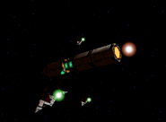 A Copperhead missile and a trio of Invader III fighters.