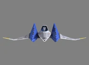 A frontal view of the Arwing.