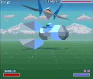 The original Star Fox Arwing display its shield gauge on the lower left side of the screen.