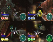 The Shield Gauge is on the left side of the players screen in Star Fox Assaults multiplayer.