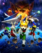 Star Fox 64 3D promotional poster, depicting all main characters from the Japanese original 64 game box art.