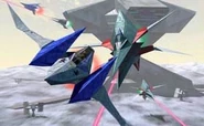 Star Fox dogfighting Star Wolf over Fichina Base.