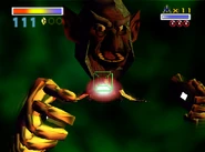In Star Fox 64, Andross had no health gauge as Slippy was not present to scan him. Andross did have a health gauge in Star Fox Adventures directly on the bottom of the screen (Only when Andross's brain was exposed).