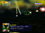 Slippy tells Fox to beware of the searchlights.