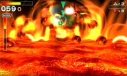 A volley of Lava Bombs being thrown at the player in Star Fox 64 3D.