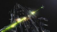 Ancient Satellite fires against Hive ship