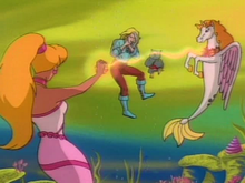 Mermaid Gwen and Sunstar with human Ian in "The One Jewel"