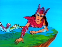 Kale and the dweasels in Ronan's lair water trap in "Mystery Island"