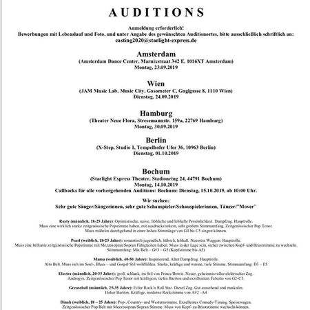 Audition Notices Starlight Express The Musical Wiki Fandom