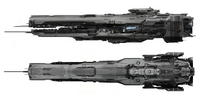 The Caliburnus-class is a battleship, and the fists of the Federation fleet. They feature a large prow-mounted railgun, spacious hangars for carrying assault transports and boarding craft, and heavy armor plating scattered about the ship's hull.