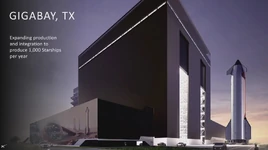 Official SpaceX render showing Gigabay in the centre between the Parking Garage and Starfactory with Mega Bay 1 in the background