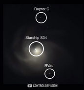 An image of S34 spinning. It is speculated that 2 raptor engines can be observed away from the ship, as if they were jettisoned out of the engine bay after one of them exploded.