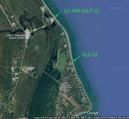 Location of SLC-37 and OLIT-2 at Cape Canaveral (Dist: 9km).