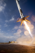 A Merlin engine during a Falcon 9 Landing Burn