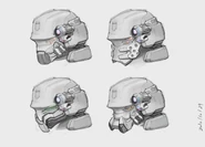 Designs for helmet variants. Each for different units seen in the film. 1th for A-01, 2th for K-12, 3th for Jenkins Elite Guard, 4th for Rico Marauders.