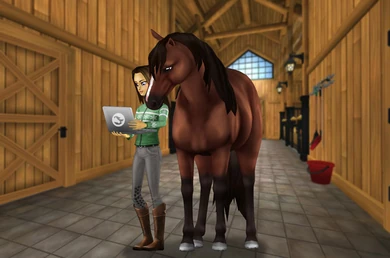Officiell bild på en spelare och en Mustang i MyStable