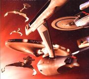 During the Battle of Sigma Draconis, the Enterprise-A and an unnamed Excelsior-class battleship prepare to engage three Klingon battlecruisers.