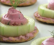 Closeup of Bularian canapés.