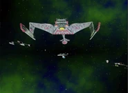 Excelsior, surrounded in the Romulan Neutral Zone by RSE Actium, RSE Pharsalus and RSE Rubicon.