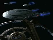 The USS Venture and two unnamed Excelsior-class starships arrive at Deep Space 9.