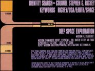 LCARS display of some details from the mission of Colonel Stephen Richey and the {{pre|ESS|Charybdis}}