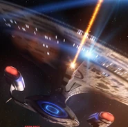 Galaxy X-class USS Enterprise-D in Q's anti-time alternate timeline.