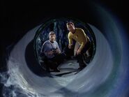 Kirk and Spock at the mouth of a Horta tunnel.