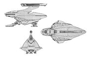 Greyhound-class warpshuttle schematic views.