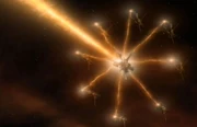 A  (center) focusing the firepower of eight  .