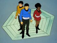 Police web used to restrain Spock, Nyota Uhura and Hikaru Sulu.