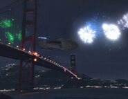 USS Voyager over Golden Gate Bridge