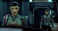Thegalepart1-romulans.jpg (517 KB) Commander V'liir (left) on the main viewer of the Enterprise-F.