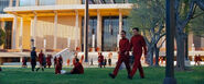 Male and female cadets on campus.