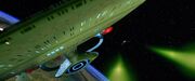 USS Enterprise-D evades the Duras sisters' Bird-of-Prey