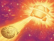 The Enterprise escapes Sakurazaka's destruction.