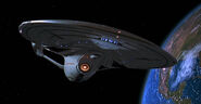 The Enterprise-E in orbit over Earth.