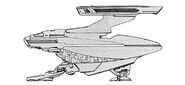 Greyhound-class warpshuttle side view schematic.