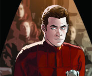 James T. Kirk at a disciplinary hearing.