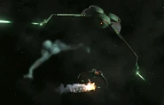 Klingon squadron of Birds-of-Prey attacking vessels.