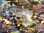 Voyager grapples the Talaxian ship with its landing struts