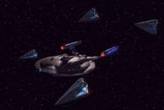 Enterprise and Tholian ships.