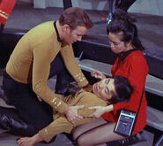 Kirk and Takayama tend to Sulu