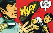 Sulu kicked away drugged tea.